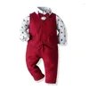 Ensembles de vêtements Children à la chemise imprimée à l'automne Gentleman Vest Suit Casual Casual Tree Set One Piece Drop Drop