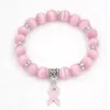 Pack de bijoux de sensibilisation au Cancer du sein, Bracelet en perles d'opale rose blanc, breloque en ruban, Bracelets Bracelets251E