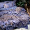 Bedding sets Luxury Blue Gold Gray Smooth Soft Set Satin Jacquard Cotton Queen King Duvet Cover Bed Sheet Pillowcases Home Textiles 231211