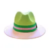 Hoeden met brede rand Patchwork Fedora Hoed Kleurrijk Tweekleurig Unisex Heren Dames Panama Groen Roze Britse stijl Trilby Feestformele pet3855086