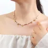 Gargantilha de aço titânio pedra natural frisada colar feminino incolor