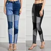 Damesbroeken Katoenmix Jeans Colorblock Patchwork Slim Fit Hoge taille met knoopsluiting Zacht voor woon-werkverkeer Vrouwen