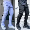 Calças masculinas outono casual hip joggers reflexivo multi-bolso trackpants masculino correndo jogging calças esportivas retas