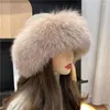 Beanie Skull Caps Women Winter Warm Thick Hat With Real Fur Trimmed Girls Fluffy Cap Knitted Wool Outdoor BeaniesBeanie Skull Bean185E