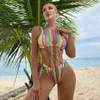 Women Rainbow Fishnet Bodysuit Sexy Mesh Hollow See Through Bodycon Lingerie Costume Erotic Perspective Jumpsuits Clothing sexy