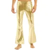 Men's Pants Adult Mens Stage Performance Trousers Shiny Metallic Disco With Bell Bottom Flared Long Dude Costume