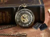 Pocket Watches Luxury Black Watch Vintage Hand-Wind Mechanical Steampunk Men Roman siffror Klocka med FOB-kedjan Reloj Hombre