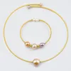 Collares colgantes Gargantilla y brazalete de perlas de agua dulce Conjunto Delicado Color oro de 14 quilates Joyería fácil de usar para mujeres 249J