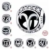 SALE الساخنة 925 Sterling Silver Birthday Month Charm 12 Horoscope Series Amulet Beads Origin