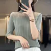 Women's Sweaters Summer Worsted Wool Sweater Turtleneck Lace Edge Half Sleeve Younger Fashion Slimming Top