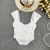 Women's Tanks Women Sweet Pink Lace Solid Tie Flowers Camisole Summer Sexy Irregularity Floral Crop Tops Spicy Girl Fairy Fold Lacing