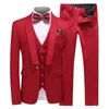 Men's Suits Red Pattern Shawl Lapel Costume Homme 3 Pieces Suit Prom Tuxedos Wedding Grooms Terno Masculino Slim(Jacket Vest Pants)