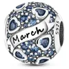925 Pando Sterling Silver Month Birthday Stone Round Beads Charms Dangle Fit Original Women Charm Bracelet Bangle DIY Jewlry