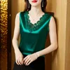 Women's Tanks M-5XL 2023 Spring Summer Fashion V-Neck Women Sleeveless Embroidery Tank Tops Patchwork Silk Satin Lace Camisole Shirt