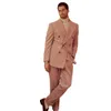 Pink Corduroy Men Jacket Pants 2 Pieces Double Breasted Groom Ceremony Formella bröllopsmakar