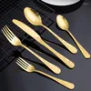 Dinnerware Sets 5PCS Cutlery Set Luxury Stainless Steel Steak Knife Black Fork Tablespoon Dessert Spoon Kitchen Tableware Gold