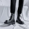 Bottes hommes loisirs en cuir véritable noir tendance plate-forme chaussures haut moto botte beau Cowboy cheville Botas Hombre mâle