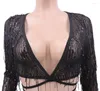 Gonne Shiny Chic Paillettes Gonna Fasciatura Crop Top Set a vita alta Nero Donna Nappa Paillettes Tuta Night Clubwear Abiti 2023