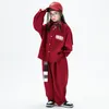 Ensembles de vêtements Enfants Hip Hop Rouge Chemise Oversize Veste Tops Casual Large Jambe Baggy Pantalon Pour Fille Garçon Costume De Danse Costume Vêtements Tenues