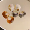 Brincos de argola minar na moda multicolorido resina em forma de u para mulheres menina atacado 14k real banhado a ouro brinco geométrico de cobre