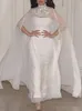 لباس غير رسمي للترتر المرقع الشيفون ماكسي فستان أنيق من ذوي الياقات البيضاء ذات الأكمام الطويلة الفضفاضة للسيدات سهرة الحفلات Vestido 231208