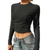 T-shirts Femmes Automne Printemps Femmes Dames T-shirt à manches longues Polyvalent Sexy Crop Top Solid Couleur Undershirt Mode Sport Fitness Danse