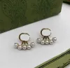 Crystal Pearl Stone Sier Charm Stud Geometric Famous Letters Women Girls Rhinestone Pearls Earring Wedding Party Jewelry2023