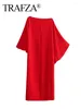 Camicette da donna TRAFZA Camicia a mantella asimmetrica in raso rosso moda autunnale Girocollo da donna Top chic lungo Stile casual da vacanza