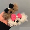 Andra modetillbehör Cartoon Cute Plush Animal Hair Clips for Girl Fashion Pink Brown Bow Hairpins Barrettes Sweet Dog Bb Clip Dr Dhrpg