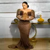 2023 Plus Size Evening Dresses Gold Mermaid Long Sleeves Promdress Illusion Prom Dresses for Black Women Prom Birthday Party Gowns Second Reception Gown ST634