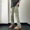 Jeans voor heren Retro multi-pocket hiphop-broek met wijde pijpen High Street Straight Koreaanse mode-casual losse cargo-denimbroek B32