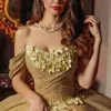 Gold Shiny Quinceanera Dresses Exquisite Off The Shoulder Sweetheart Appliques Lace Flower Birthday Party Ball Gown vestidos de 15