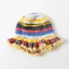 Beralar Moda Renkli Gradyan Şerit Yün Şapka Kadın Sonbahar ve Kış Sevimli El Yapımı Peluş Beanes Örme Balıkçı