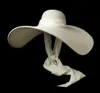 Breda brim hattar kvinnor vita 25 cm överdimensionerad sol mjuk sidenband slips diskette gigant strand halm sommar kuntucky derby cap tspg286x5309268