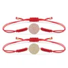 Charme pulseiras zircônia cúbica cristal redondo círculo discos pulseira mulheres completa cz pedras cordão vermelho macrame artesanal jóias presente