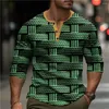 T-shirts pour hommes Vintage 3D Patchwork imprimé décontracté à manches longues Henley chemise surdimensionné hauts automne Streetwear hommes t-shirts pull