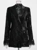 Kadınlar Suits Blazers Twotwinstyle Pullar Siyah Blazer Kadınlar Çentikli Yakalı Yaka Uzun Kollu Patchwork Tüyler Manşet Katı Blazers Kadın Giyim 231211