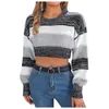 Women's Sweaters 2023 Autumn Winter Women Long Sleeve Round Neck Color Block Knit Crop Sweater Fashion Femme Pull Knitwear Clothes Pullovers