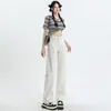 Jeans pour femmes femme élastique taille haute jambe large coton denim vêtements streetwear vintage harajuku pantalon droit oversize femmes
