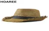 Hoaree Beach Hat Men Summer Panama cap décontracté trilby fedora chapeau mâle paille mâle UV Protection largeur bord sombrero C0305 Y091034699443204765