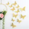 Autocollants muraux 3D creux en or rose papillon, 12 pièces, autocollant décoratif pour la maison, salon, chambre à coucher, décor de mariage pour enfants, 231211