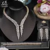 Conjuntos de jóias de casamento Luxo Espumante Cubic Zirconia Brinco Colar Jantar Pesado Dubai Nigéria Nupcial 4 Pcs Set X0086 231208