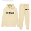 Chándales para hombres Carta de Nueva York U.S.A City Sudaderas con capucha + Pantalones 2 piezas Conjuntos Hombres Moda Sudaderas Mujeres Casual Sudaderas con capucha Sportwear Traje Q231211