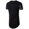 Men's T Shirts Fashion Boys Casual Black And White Leather T-shirt Short Sleeve Tshirt Men Shirt Oversize Patchwork Tee Male