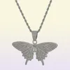 Men Women Hip Hop Butterfly Pendant Necklace with 13mm Miami Cuban Chain Iced Out Bling HipHop Necklaces Fashion Charm Jewelry X075039559