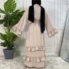Ubranie etniczne na Bliskim Wschodzie Muzułmańska moda Ruffled Tleeve Dubai Arab Arain Cardigan Robe Morrocan Kaftan Dress African