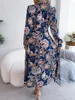 Casual Dresses Spring and Autumn Women's Vintage Flower Lapel Lace Up Shirt Long Dress Elegant Women Fashion Sleeve Vestidos