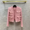 Abrigos cortos rosa/blanco Botones de metal de diseñador Bolsillos Borlas Chaquetas de mujer Abrigos de pasarela de Milán 1211097