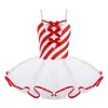 Girl'S Dresses Sleeveless Adjustable Straps Bowknot Striped Tutu Dress Kids Girls Gymnastics Figure Ice Skating Christmas Dance Cost Otk1G