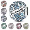 925 Pando Sterling Silver Month Birthday Stone Round Beads Charms Dangle Fit Original Women Charm Bracelet Bangle DIY Jewlry